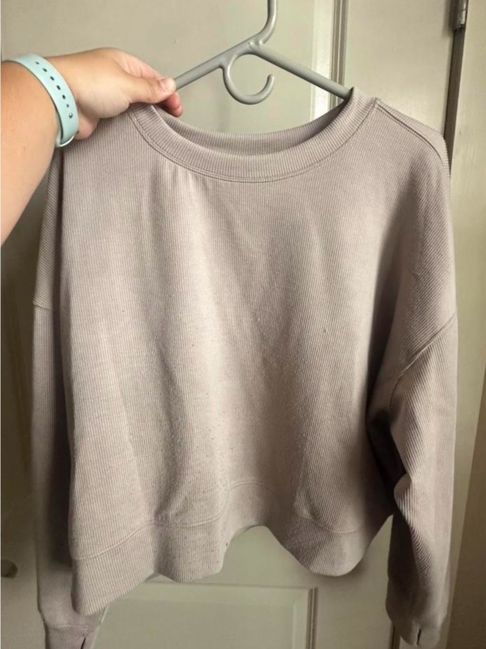 Danskin Ribbed Crewneck Sweater in Light Taupe